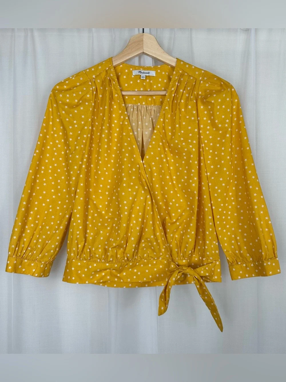Madewell Star Scatter Wrap Top XXS Yellow Golden Mustard‎ G7804 Puff Sleeve Crop